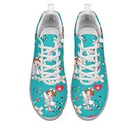 Dolyues Gittergewebe Schnürsneaker Damen Grün Krankenschwester Gedrucktes Design Damen Arbeitskomfort Wanderschuhe Leicht 40 EU