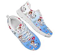Dolyues Gradient Blau Weiss Cartoon Krankenpfleger Damen Leichte Low Top Laufschuhe, Lässige Atmungsaktive Bequeme Walking Sneakers für Fitness Arbeit Joggen