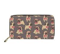 Dolyues Graue Mops-Damen-Geldbörse, große Kapazität, Handytasche, Kupplung, Lange Geldbörse, Kartenhalter mit Reißverschlusstasche, Kreditkartenetui