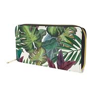 Dolyues Grüne Tropische Blätter Monstera Druck Lange Pu-Leder-Geldbörse für Frauen Reißverschluss-Münzhalter Schlanke Bargeld-Geldbeutel für Reisen und Urlaub
