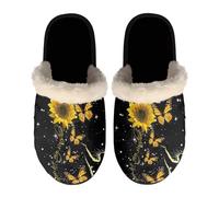 Dolyues Hausschuhe Bequeme flauschige Hausschuhe rutschfeste Winter Warme Sliders Schlafzimmer Indoor Haus Schuhe, Größe XS-XL, Schwarze Katze Sonnenblume Schmetterling, Medium