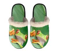Dolyues Hausschuhe für Damen Herren Slip on Hausschuhe Warme Winter Slipper Casual Indoor Hotel Flache Schuhe, Grüner Frosch, Large