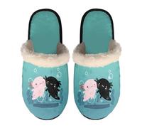 Dolyues Hausschuhe für Damen Herren Slip on Hausschuhe Warme Winter Slipper Casual Indoor Hotel Flache Schuhe, Axolotl Blau, Large