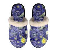 Dolyues Hausschuhe für Damen und Herren, Unisex, Slipper, Indoor-Hausschuhe, mit rutschfester Gummisohle, Blaue Sternennacht, Large