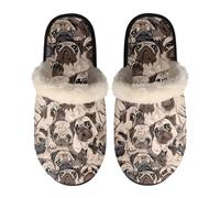 Dolyues Hausschuhe für Damen und Herren, Unisex, Slipper, Indoor-Hausschuhe, mit rutschfester Gummisohle, mops, X-Large
