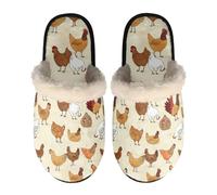 Dolyues Hausschuhe für Damen und Herren, Unisex, Slipper, Indoor-Hausschuhe, mit rutschfester Gummisohle, Huhn, X-Small