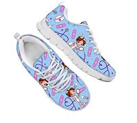 Dolyues Hellblau Krankenschwester Muster Damen Schnürschuhe Flache Tennis Laufschuhe, Atmungsaktive Leichte Lässige Niedriges Oberteil Laufende Gehen Sneakers