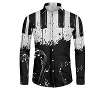 Dolyues Herren Kleid Shirts Langarm Regular Fit Casual Button-Down Shirt Täglich Arbeit Shirt, Music Note-black White, L