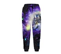 Dolyues Jogginghose für Damen und Herren, Unisex, lang, hohe Taille, Aktivhose mit Taschen, Größe S-2XL, Violett Galaxie Wolf, 34-37