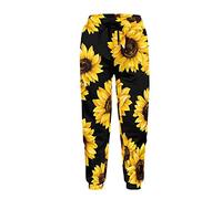 Dolyues Jogginghose mit Taschen und Kordelzug, Freizeithose, normale Passform, lange Jogginghose, groß und hoch, Gelbe Sonnenblume, 34-37
