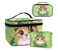 Dolyues Katze und Hut Kosmetiktasche mit Kordelzug St. Patty's Day Schminktasche, One-Step Organizer Makeup Tasche Schminkbeutel für Lazy Damen pcs