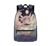 Dolyues Kawaii Mädchen-Rucksack, 43,2 cm, 3. Klasse, Schulanfang, Büchertasche für Grundschulkinder, ergonomische Axolotl-Büchertaschen, Niedlicher Axolotl Book Moon, Tagesrucksack