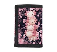 Dolyues Kinder-Geldbörse, dreifach gefaltet, Münzgeldbörse, Namensanpassung, Geldtasche für Reisen, Schulanfang, Kirschblüte Axolotl
