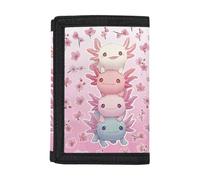 Dolyues Kinder-Geldbörse, dreifach gefaltet, Münzgeldbörse, Namensanpassung, Geldtasche für Reisen, Schulanfang, Flower Axolotl