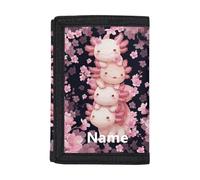 Dolyues Kinder-Geldbörse, dreifach gefaltet, Münzgeldbörse, Namensanpassung, Geldtasche für Reisen, Schulanfang, Fügen Sie Ihren Namen auf Cherry Blossom Axolotl hinzu