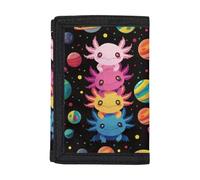 Dolyues Kinder-Geldbörse, dreifach gefaltet, Münzgeldbörse, Namensanpassung, Geldtasche für Reisen, Schulanfang, Planet Axolotl