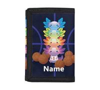 Dolyues Kinder-Geldbörse, dreifach gefaltet, Münzgeldbörse, Namensanpassung, Geldtasche für Reisen, Schulanfang, Fügen Sie Ihren Namen auf Basketball Axolotl hinzu