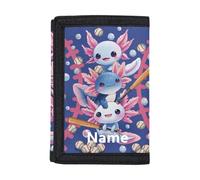 Dolyues Kinder-Geldbörse, dreifach gefaltet, Münzgeldbörse, Namensanpassung, Geldtasche für Reisen, Schulanfang, Fügen Sie Ihren Namen auf Bassball Axolotl hinzu