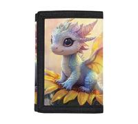 Dolyues Kinder-Geldbörse, dreifach gefalteter Organizer aus 600D-Polyester, anpassbares Geschenk für Jungen und Mädchen, Baby Dragon Sonnenblume