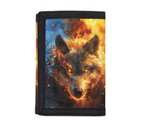 Dolyues Kinder-Geldbörse für Jungen, Outdoor-Sport, dreifach gefaltet, Münzgeldbörse, Wolf Fire, Einheitsgröße