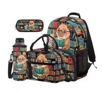 Dolyues Kinder-Rucksack und Lunchbox-Set für Jungen im Alter von 8-10 Jahren, coole Grundschulrucksäcke mit Wasserflaschenhülle, 4 Stück, Buch "Wasserratten", Tagesrucksack