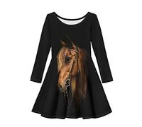 Dolyues Kleid für Mädchen, langärmelig, Partykleider, lässig, Rundhalsausschnitt, Sommerkleid, Größe XS-3XL, Braunes Pferd, 7-8 Jahre