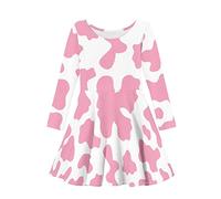 Dolyues Kleid für Mädchen, langärmelig, Partykleider, lässig, Rundhalsausschnitt, Sommerkleid, Größe XS-3XL, Rosa Kuh, 11-12 Jahre