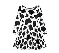 Dolyues Kleid für Mädchen, langärmelig, Partykleider, lässig, Rundhalsausschnitt, Sommerkleid, Größe XS-3XL, Schwarz-weiße Kuh, 5-6 Jahre