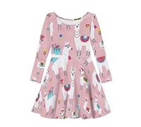 Dolyues Kleid für Mädchen Langarm Partykleider Casual Rundhals Sommerkleid, Größe XS-3XL, Alpaka, 5-6 Jahre