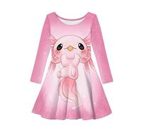 Dolyues Kleid für Mädchen Langarm Partykleider Casual Rundhals Sommerkleid, Größe XS-3XL, Rosa Axolotl, 7-8 Jahre