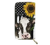 Dolyues Kuh-Sonnenblumen-Muster Frauen Reißverschluss Lange Pu-Leder-Geldbörse mit Münzfach Lässige Kupplung Kreditkarteninhaber Geldbörse Damen