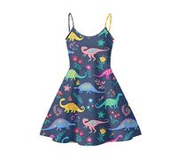 Dolyues Lässiges, verstellbares Spaghettiträgerkleid für Damen, ärmellos, schwingend, Strandabdeckung, Kleider, Dinosaurier, Medium