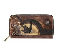 Dolyues Lange Damen-Geldbörse aus PU-Leder mit mehreren Fächern, Kreditkartenfach mit Reißverschluss, Münzgeldbeutel für Damen, Elefanten-Design, Klassisch