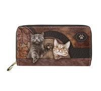 Dolyues Lange Damen-Geldbörse aus PU-Leder mit mehreren Fächern, Kreditkartenfach mit Reißverschluss, Münzgeldbeutel für Damen, Katzenfamilienaufdruck, Klassisch