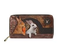 Dolyues Lange Damen-Geldbörse aus PU-Leder mit mehreren Fächern, Kreditkartenfach mit Reißverschluss, Münzgeldbeutel für Damen, Braunes Kaninchen und weißes Häschen, Klassisch