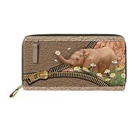 Dolyues Lange Damen-Geldbörse aus PU-Leder mit mehreren Fächern, Kreditkartenfach mit Reißverschluss, Münzgeldbeutel für Damen, Elefanten-Chrysantheme, Klassisch