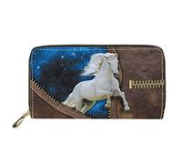 Dolyues Lange Damen-Geldbörse aus PU-Leder mit mehreren Fächern, Kreditkartenfach mit Reißverschluss, Münzgeldbeutel für Damen, Galaxie-Pferde-Muster, Klassisch