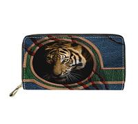 Dolyues Lange Damen-Geldbörse aus PU-Leder mit mehreren Fächern, Kreditkartenfach mit Reißverschluss, Münzgeldbeutel für Damen, Blauer Tiger-Druck, Klassisch