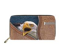 Dolyues Lange Damen-Geldbörse aus PU-Leder mit mehreren Fächern, Kreditkartenfach mit Reißverschluss, Münzgeldbeutel für Damen, Weißer Adler-Druck, Klassisch