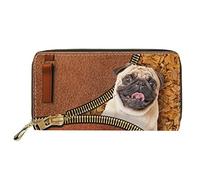 Dolyues Lange Damen-Geldbörse aus PU-Leder mit mehreren Fächern, Kreditkartenfach mit Reißverschluss, Münzgeldbeutel für Damen, Mops-Aufdruck, Klassisch