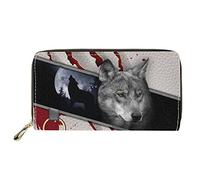 Dolyues Lange Damen-Geldbörse aus PU-Leder mit mehreren Fächern, Kreditkartenfach mit Reißverschluss, Münzgeldbeutel für Damen, Howling Grey Wolf Print, Klassisch