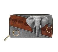 Dolyues Lange Damen-Geldbörse aus PU-Leder mit mehreren Fächern, Kreditkartenfach mit Reißverschluss, Münzgeldbeutel für Damen, Design mit grauem Elefanten, Klassisch