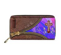 Dolyues Lange Damen-Geldbörse aus PU-Leder mit mehreren Schlitzen, Kreditkartenhalter mit Reißverschluss, Münzgeldbeutel für Damen, Metall-Kreuzmuster, Klassisch