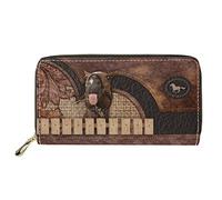 Dolyues Lange Damen-Geldbörse aus PU-Leder mit mehreren Schlitzen, Kreditkartenhalter mit Reißverschluss, Münzgeldbeutel für Damen, Braunes Pferdemuster, Klassisch