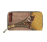 Dolyues Lange Damen-Geldbörse aus PU-Leder mit mehreren Schlitzen, Kreditkartenhalter mit Reißverschluss, Münzgeldbeutel für Damen, Kätzchen und Pfotenabdruck, Klassisch