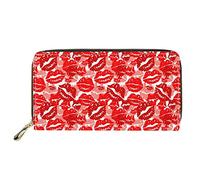 Dolyues Lange Damen-Geldbörse aus PU-Leder mit Reißverschluss, für Kreditkarten, lässige Geldbörse mit Münzfächern für Frauen und Mädchen, Rotes Lippenmuster, Klassisch