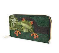Dolyues Lange Damen-Geldbörse aus Pu-Leder mit Reißverschluss und grünem Froschmuster, Münzgeld, Kreditkartenetui