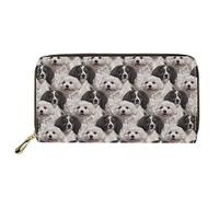 Dolyues Lange PU-Leder wasserdichte lange schlanke Geldbörse für Frauen mit Reißverschluss Münzfach Kreditkartenhalter Bargeld Clutch Taschen für Business, Malteser und Chihuahua, Klassisch