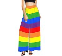 Dolyues Lange Hose mit hoher elastischer Taille für Frauen zum Überziehen mit weitem Bein und lässige gerade Hose, XS-6XL, Bunte Regenbogenfarben, 5X-Large