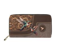 Dolyues Lange PU-Leder Wasserdichte Geldbörse für Frauen Reißverschluss Kreditkarte Bargeld Damen Geldbörse mit Münzfach, Kolibri, Klassisch
